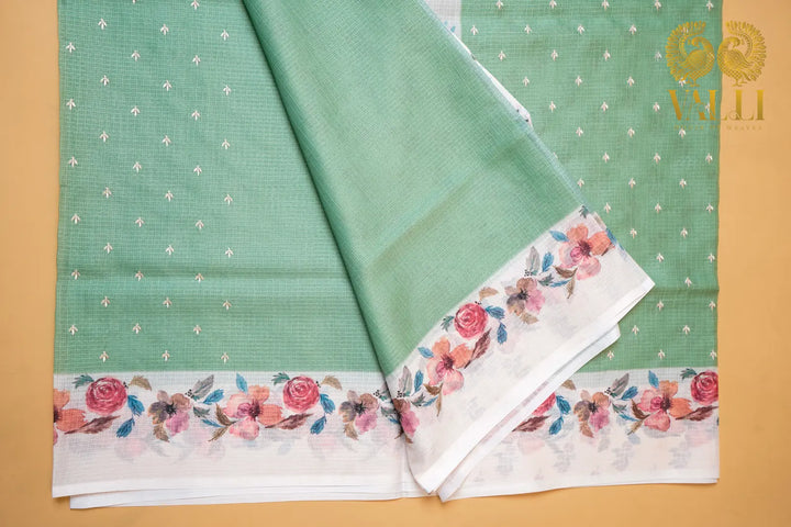 Mint Green Kota Saree with Digital Floral Border