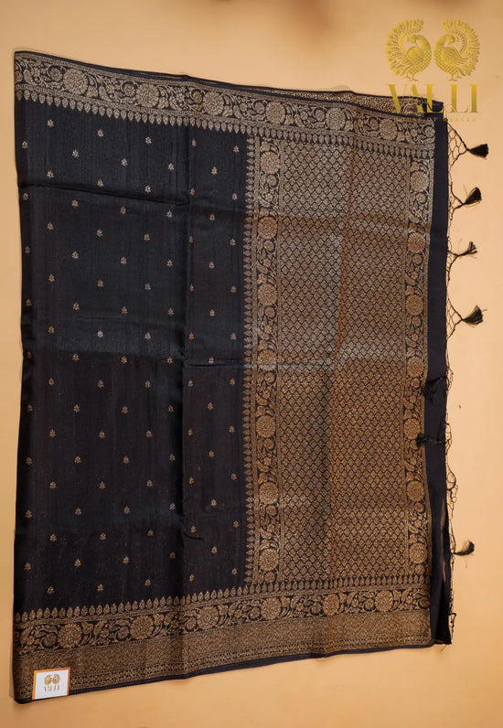 Raw tussar black woven saree antique Zari 