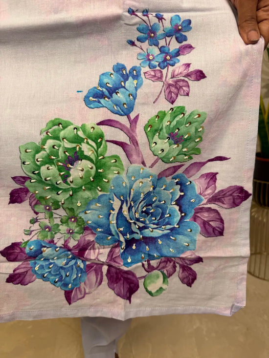 Lavender Cotton Salwar Set with Floral Bouquet Design