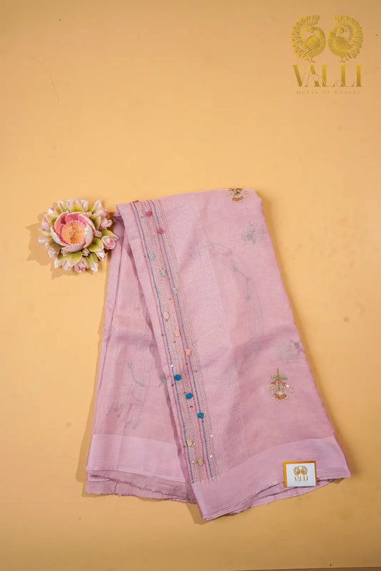 Pastel Pink Chiffon Saree with French Knot Embroidery