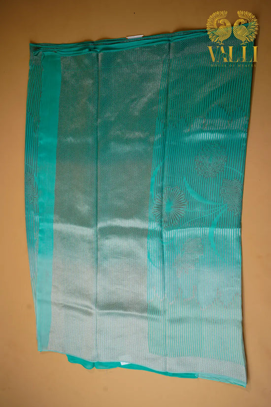 Banarasi crepe silver Zari turquoise blue 