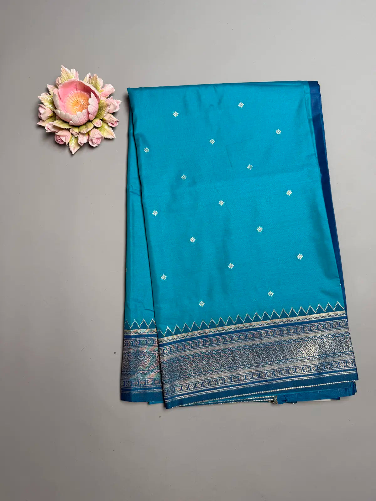 Teal  Blue Kanchi Soft Silk Saree with Contrast Dark Blue Border