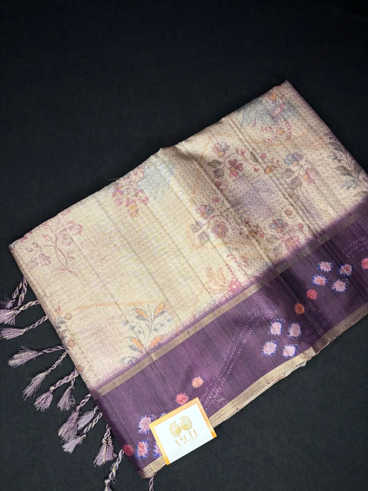 Eco print tussar saree beige + purple 
