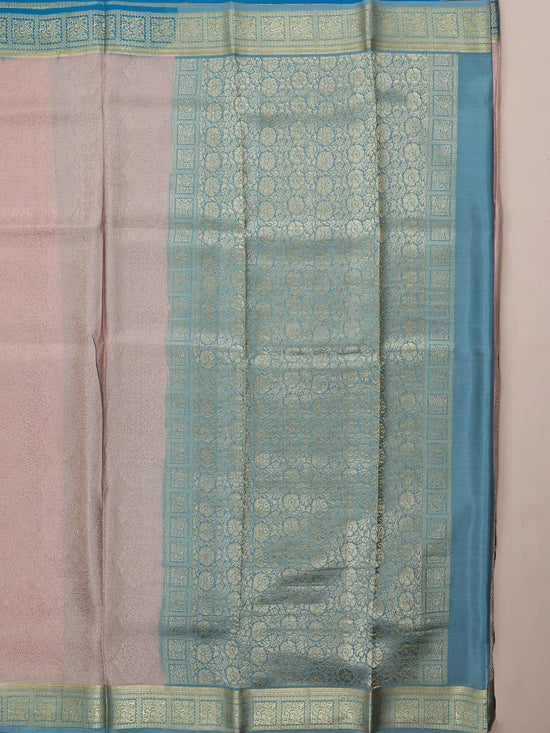Brocade Mysore Silk Saree – Beige with Sea Green Contrast