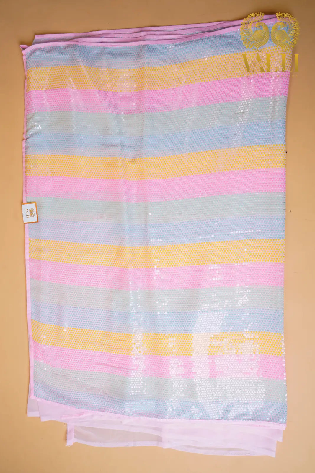 Pastel Sequin Party Wear Saree pastel pink 