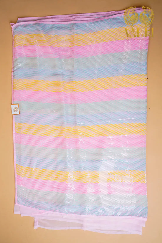 Pastel Sequin Party Wear Saree pastel pink 