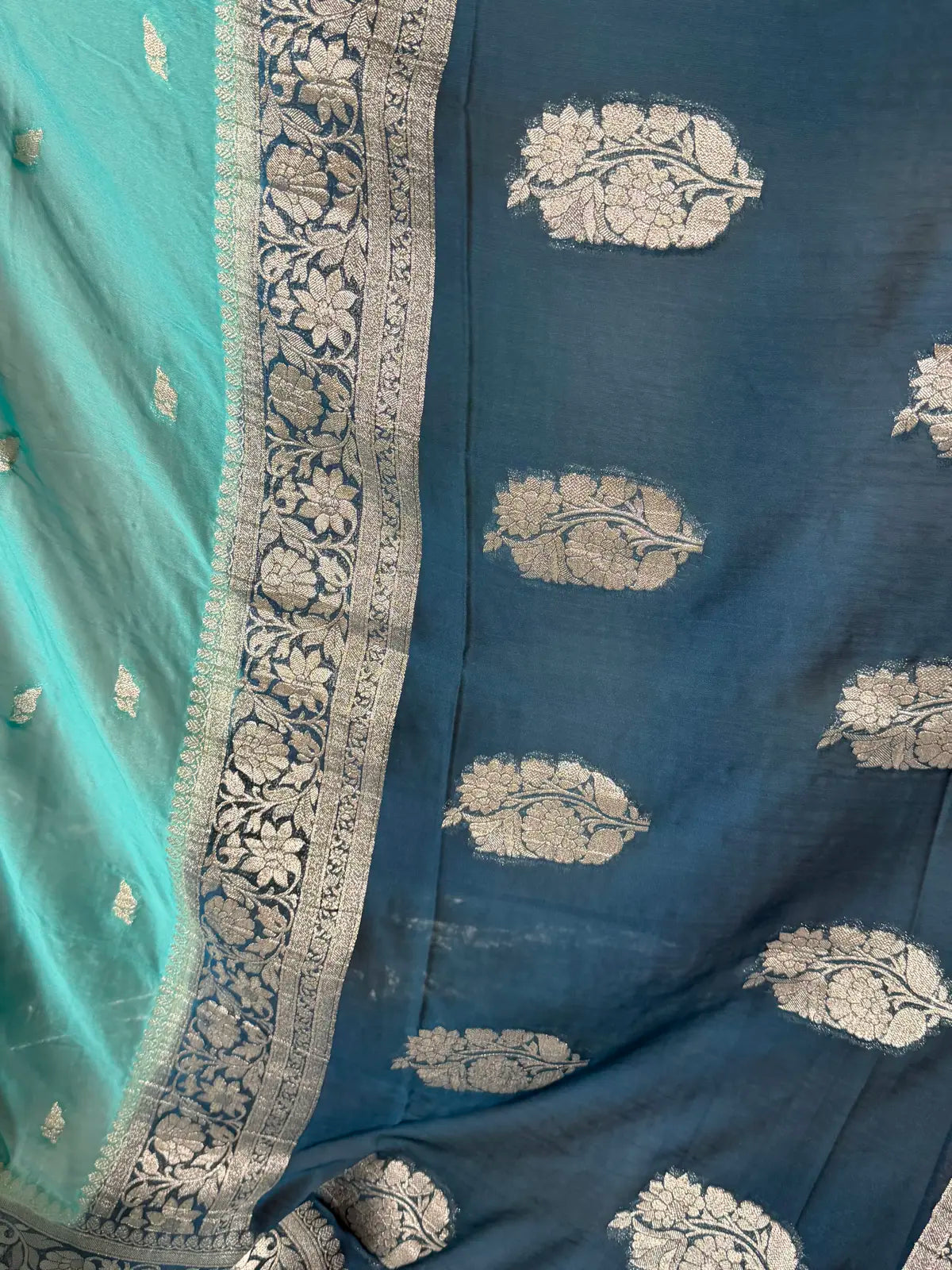 Light Blue Chiffon Saree with Elegant Silver Contrast Border