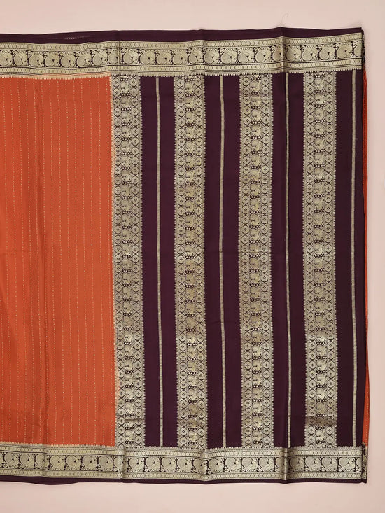 Annam Pure Crepe Silk Saree – Rust Orange