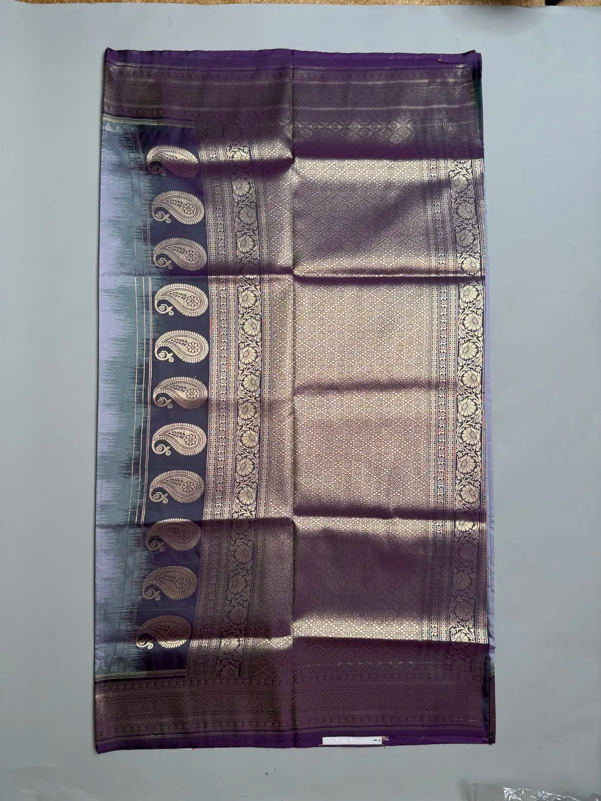   Light Grey Kanchipuram Soft Silk Saree with Contrast Green Border