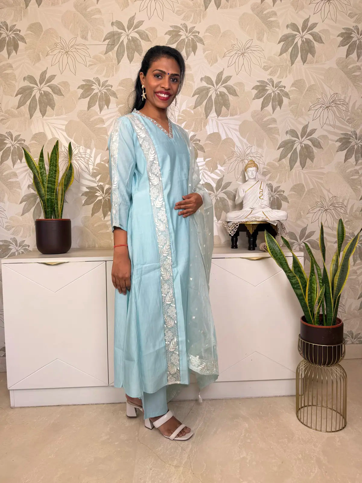 Light Blue Salwar Set with Embroidered Buti Motifs