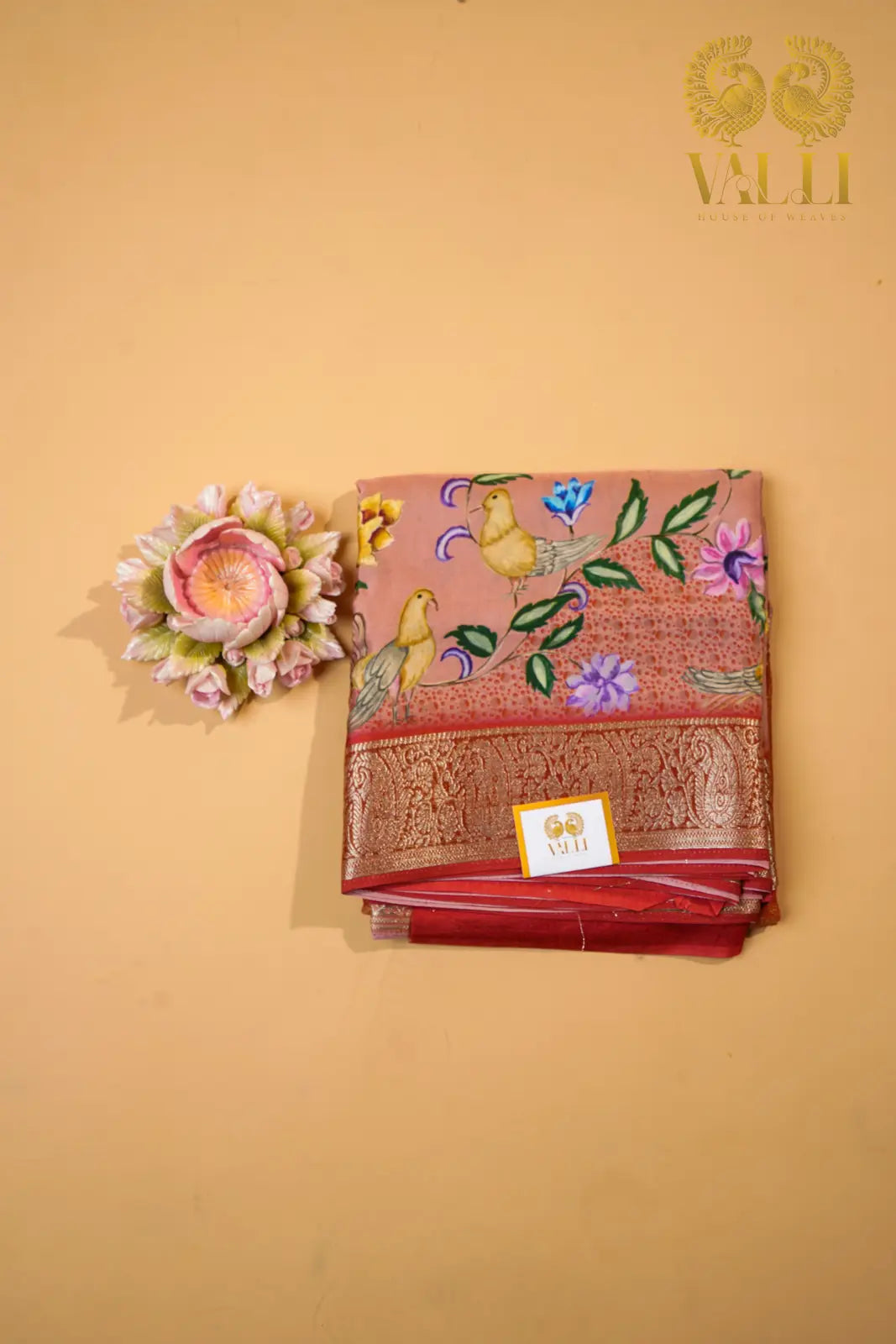 Rust Orange Semi Crepe Saree with Digital Print & Tissue Weave Kamakshi 