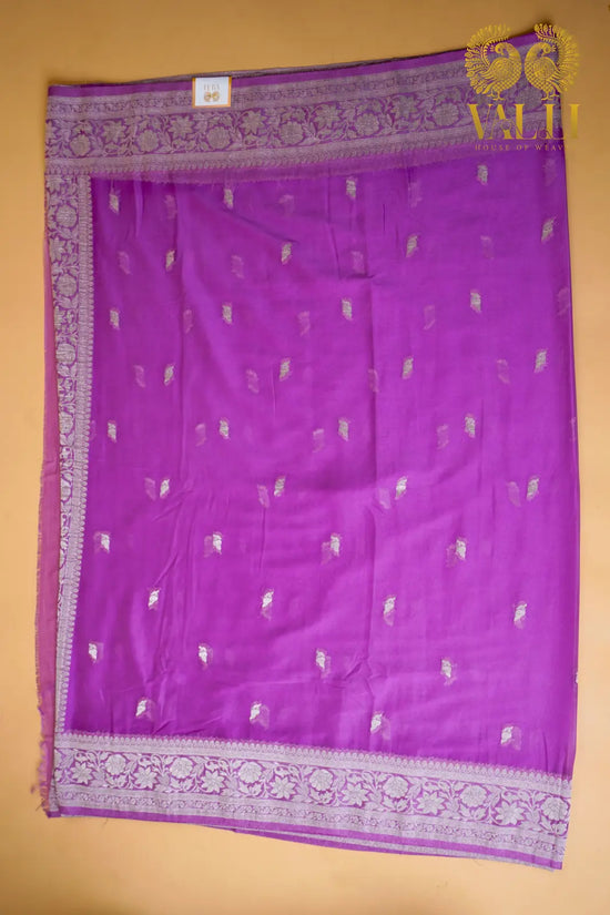 Lavender Chiffon Saree with Elegant Silver Zari Border