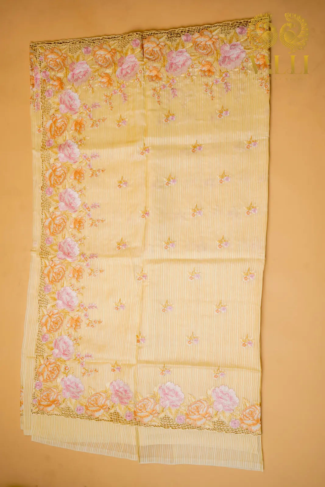 Pure Sandal Mul Organza Saree with Embroidery & Cutwork