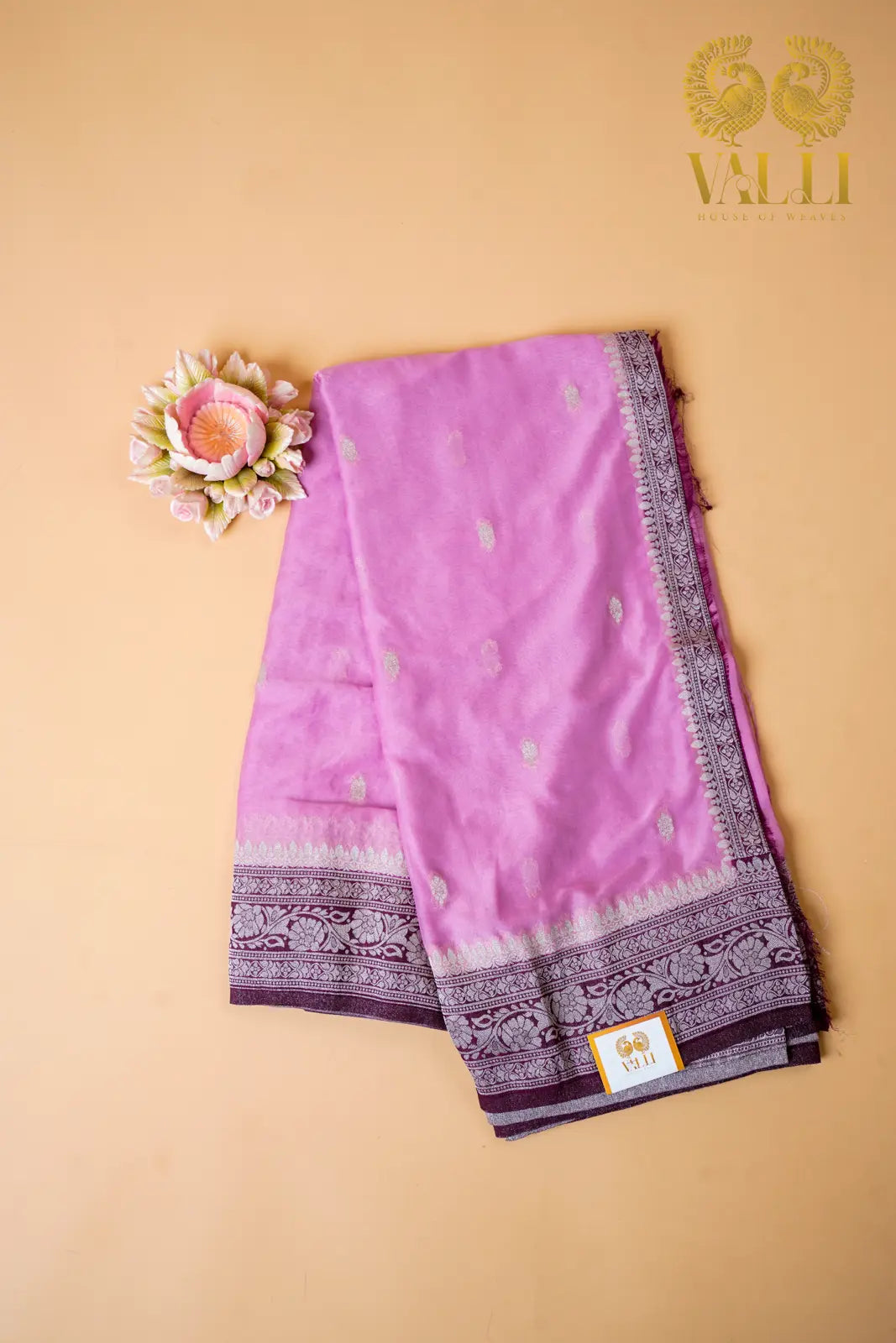 Pink Chiffon Saree with Elegant Silver Zari Borde