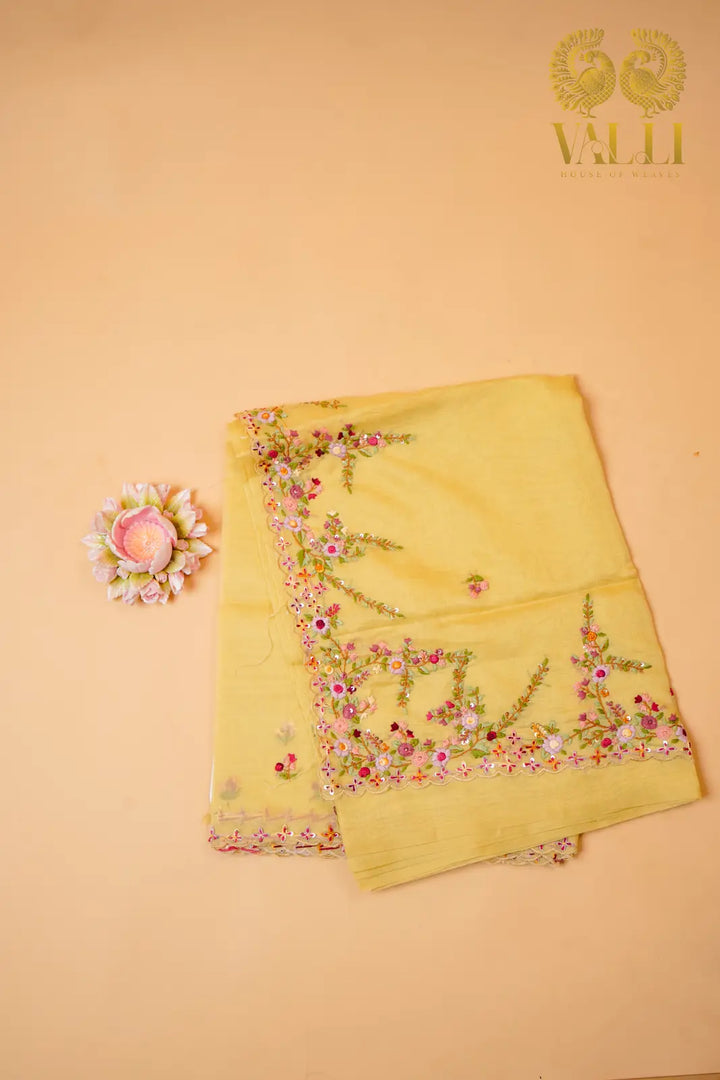French Knot Embroidery Organza Saree