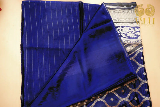 Royal Blue  Zari georgette Banarasi Silk Saree