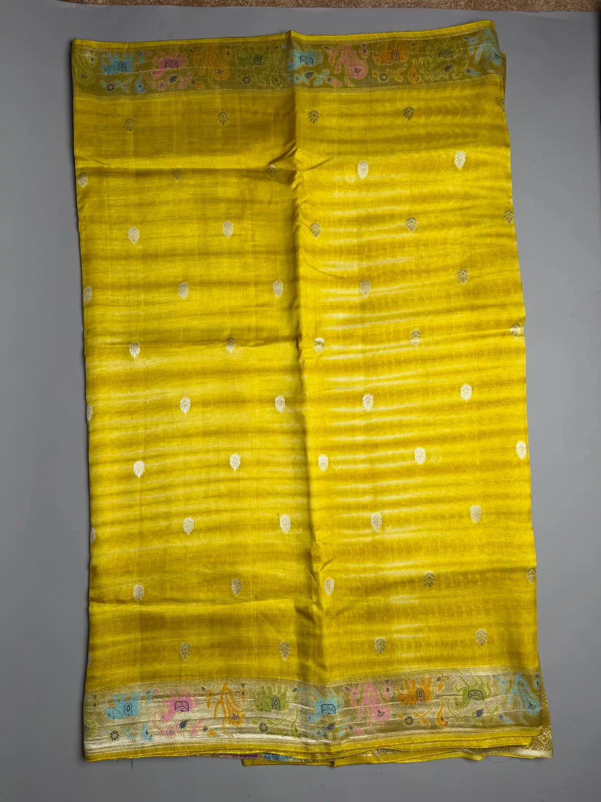 Mustard Yellow Shibori Tussar Georgette Saree with Pichwai Weave