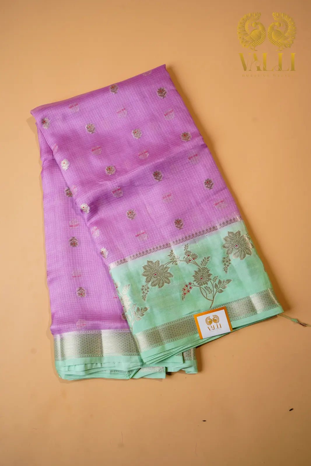Lavender Kota Cotton Saree with Raw Mango Border & Pallu