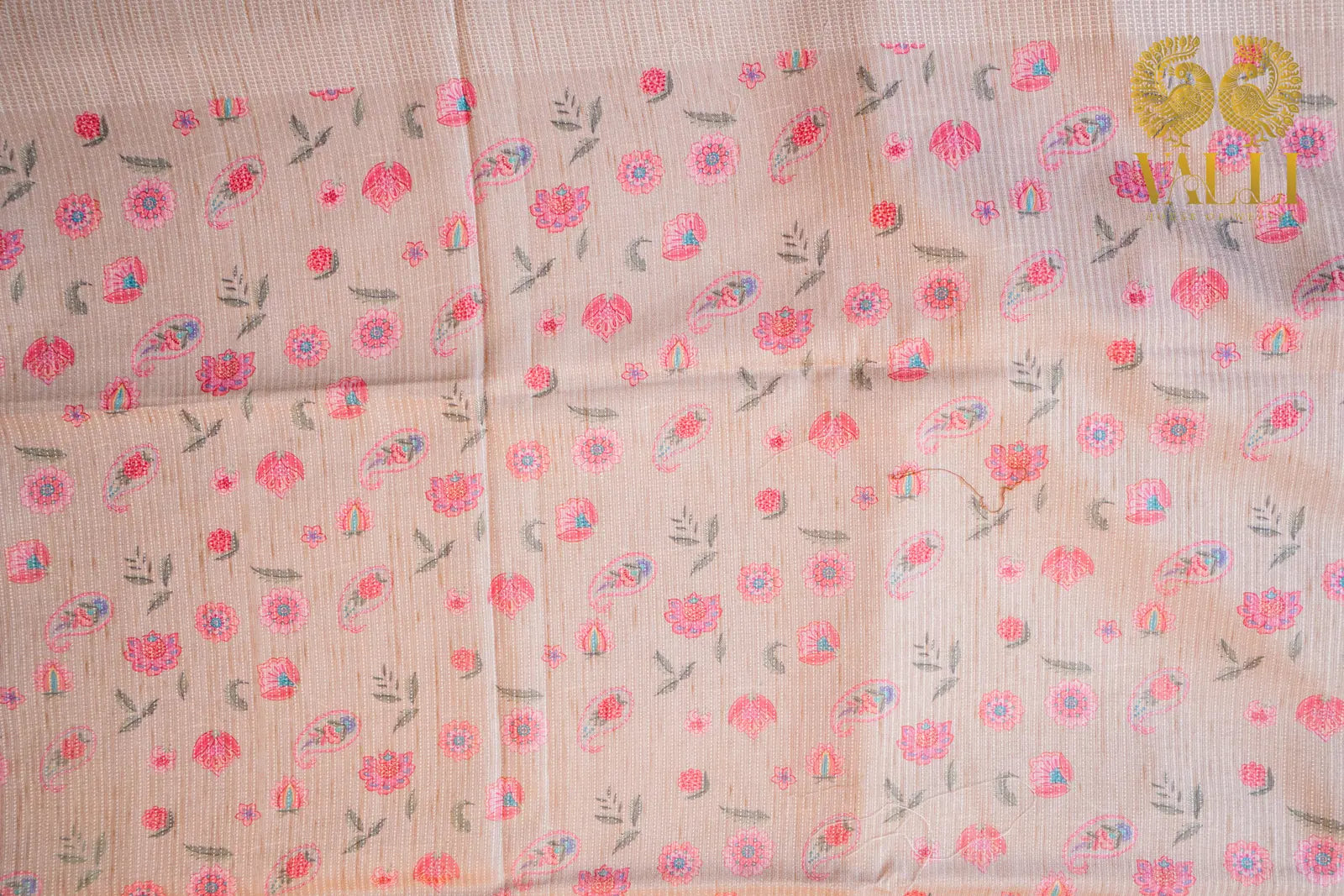 Ivory pastel beige Tussar Silk Saree with Floral Digital Print & Zari Border beige 