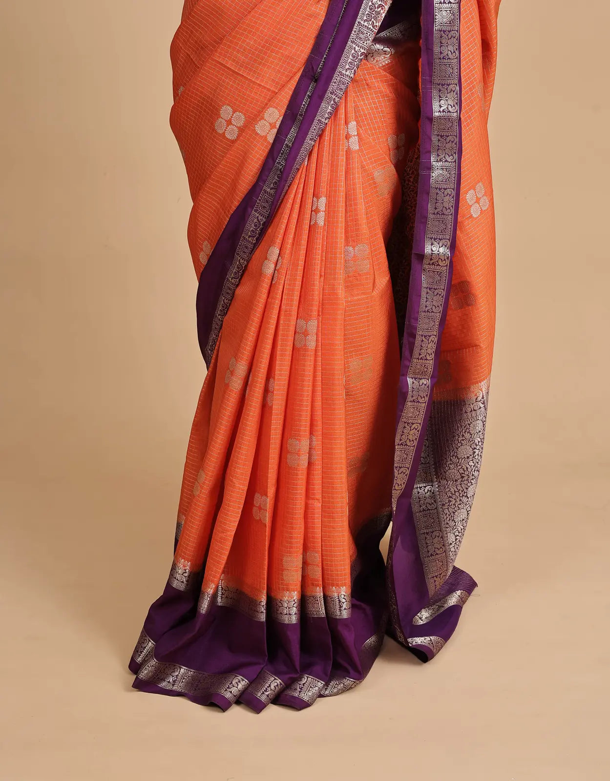Dual-Tone Pure Silk Saree – Royal Purple & Vibrant Orange Grace meets grandeur