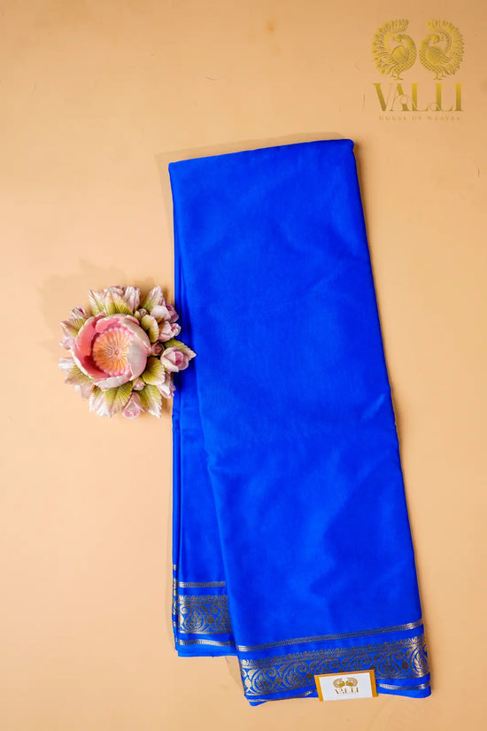 Royal Blue Crepe Silk Saree with Mango Zari Border