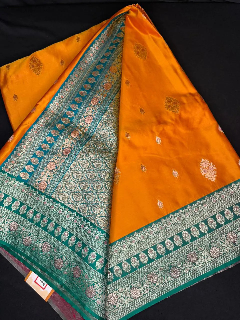 Satin Banarasi Contrast Border Saree – Mango Yellow with Heavy Brocade Pallu