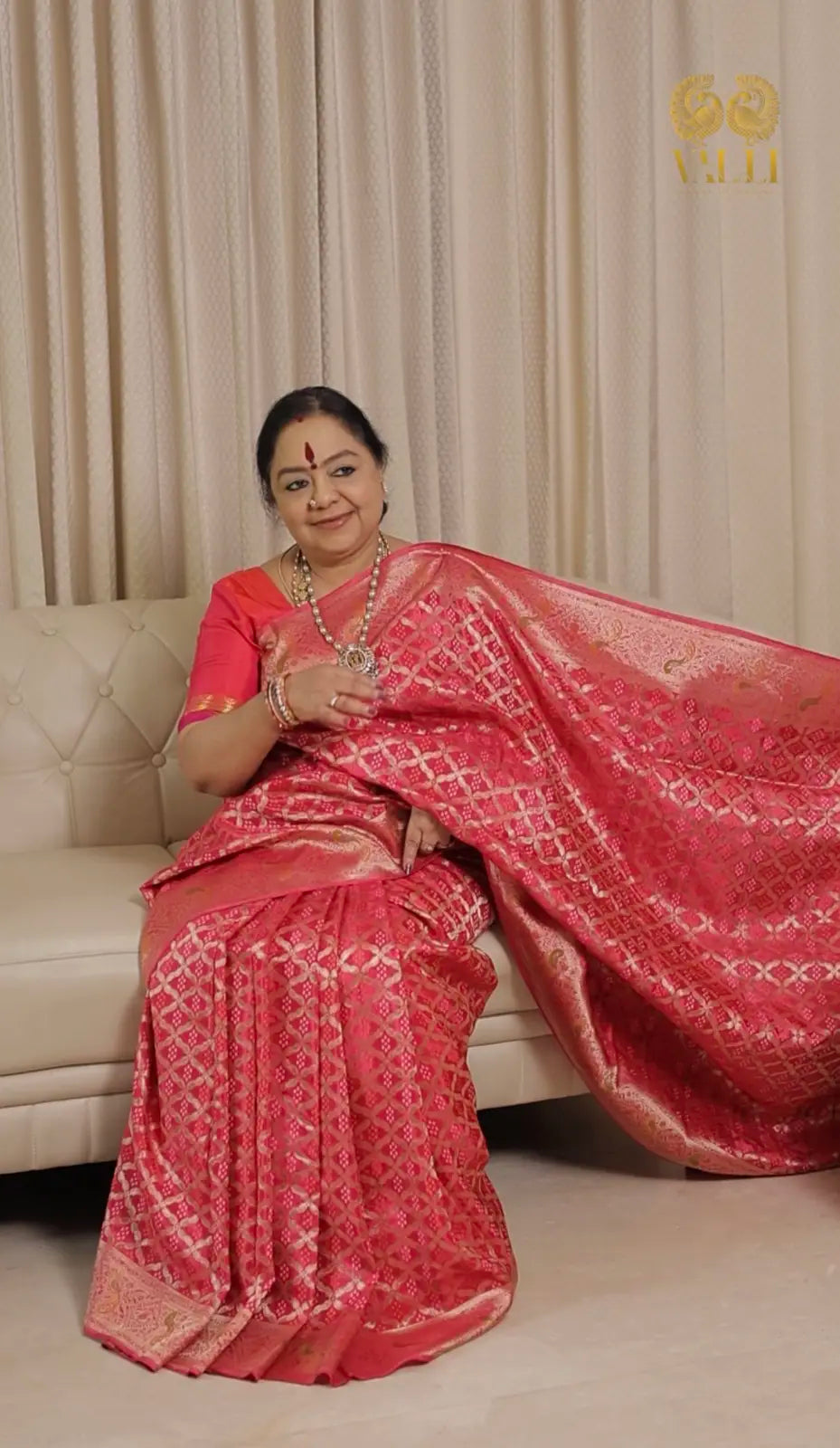 Rani pink bhandini brocade with rich Zari weave