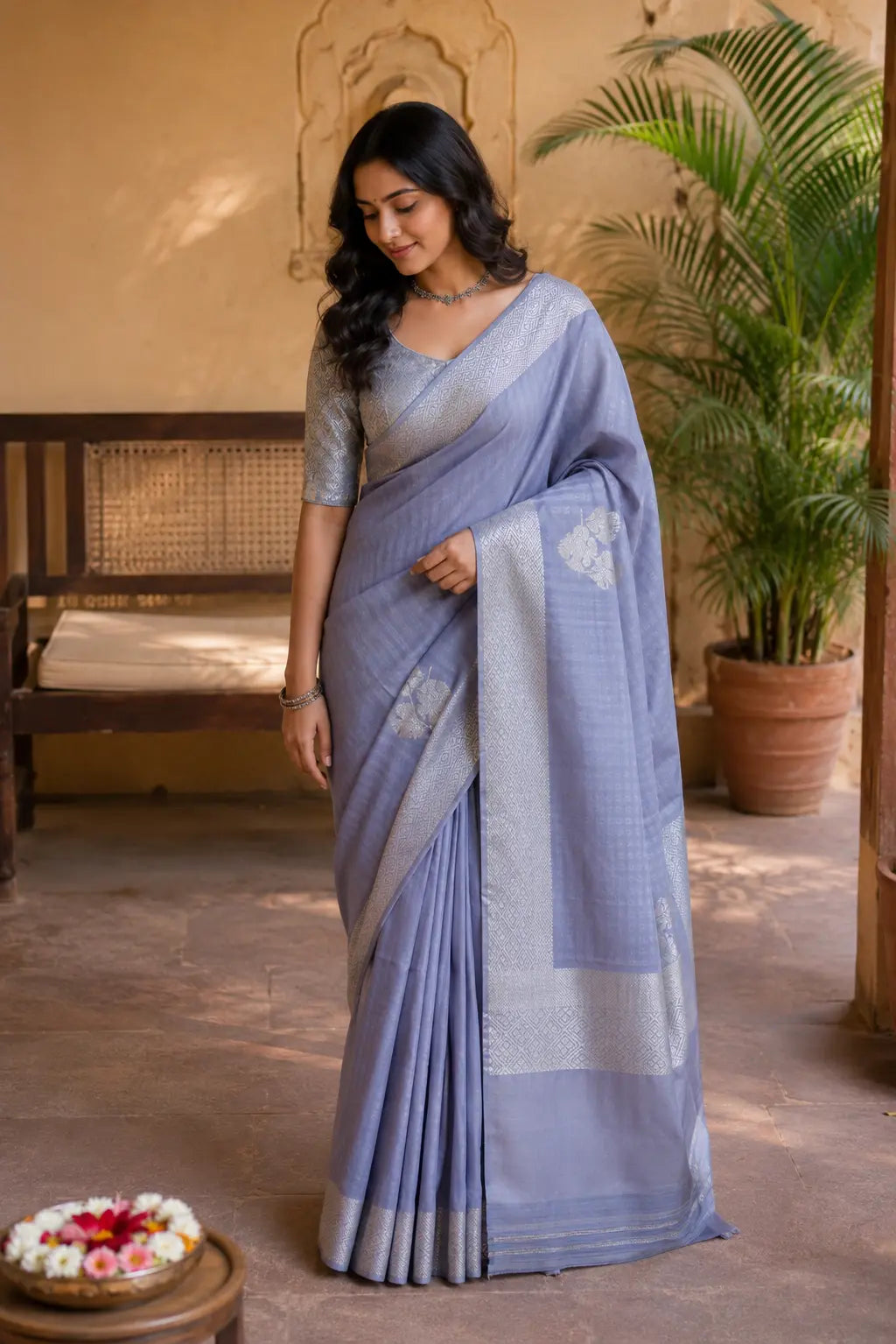 Elegant steel grey  Silver Zari Saree