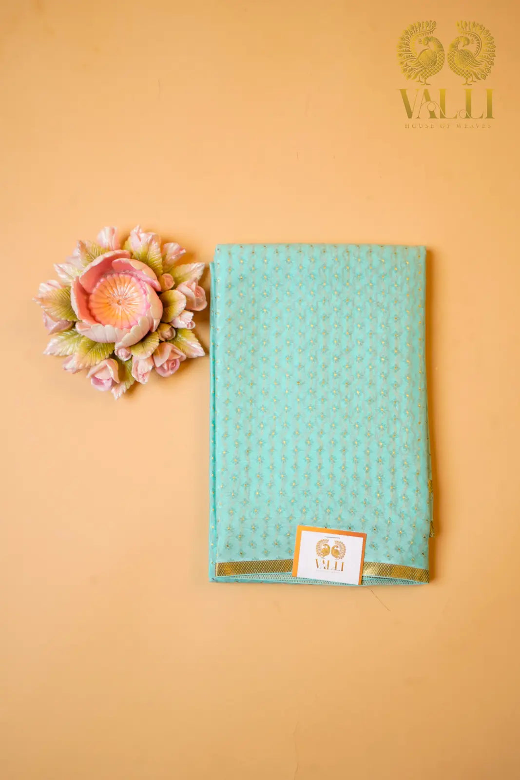 Lakshadeepam Butta Crepe Silk Saree – Sea Green with Brocade Blouse