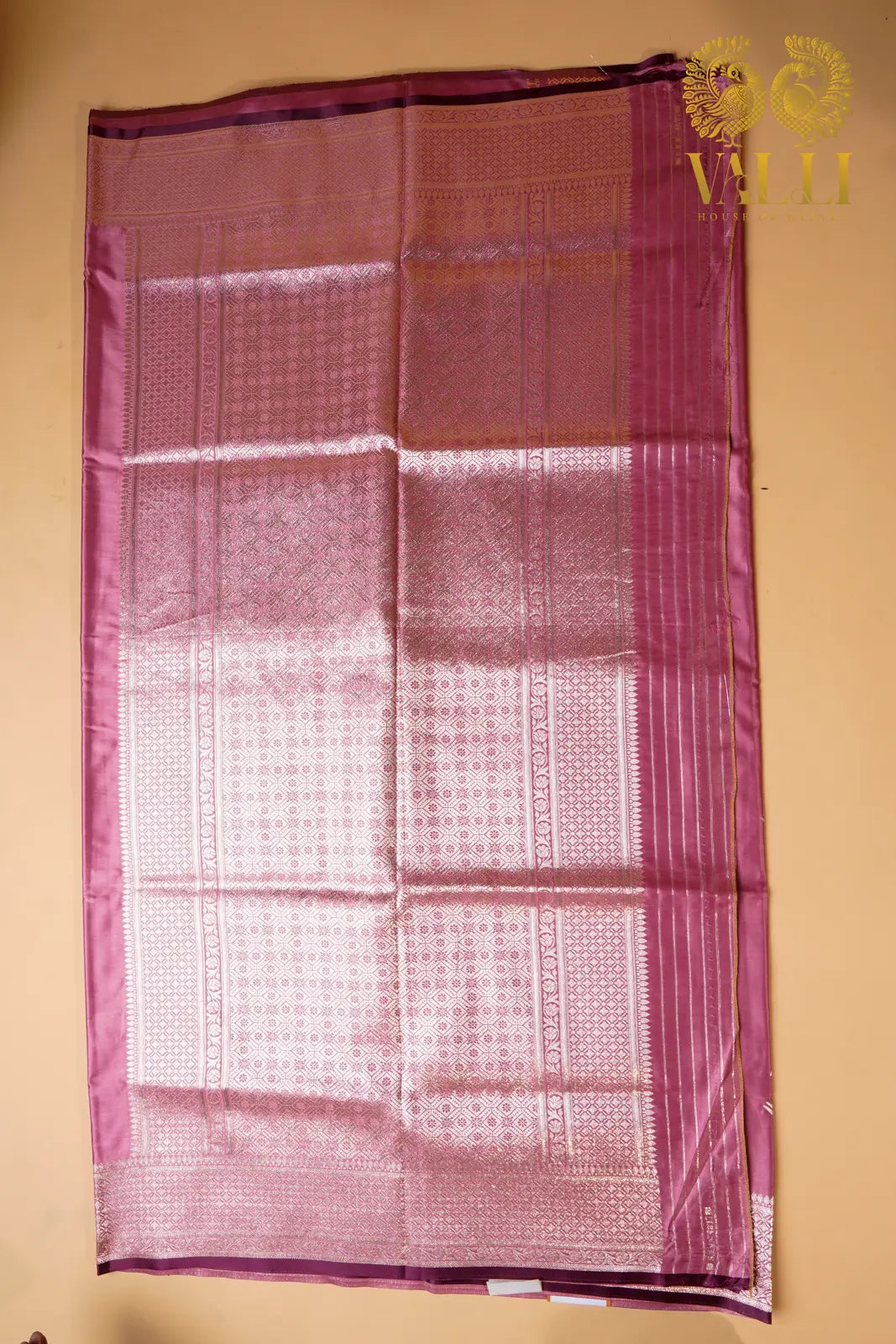 Bird Satin Banarasi Saree – Pastel Pink with Gold Bird Motifs