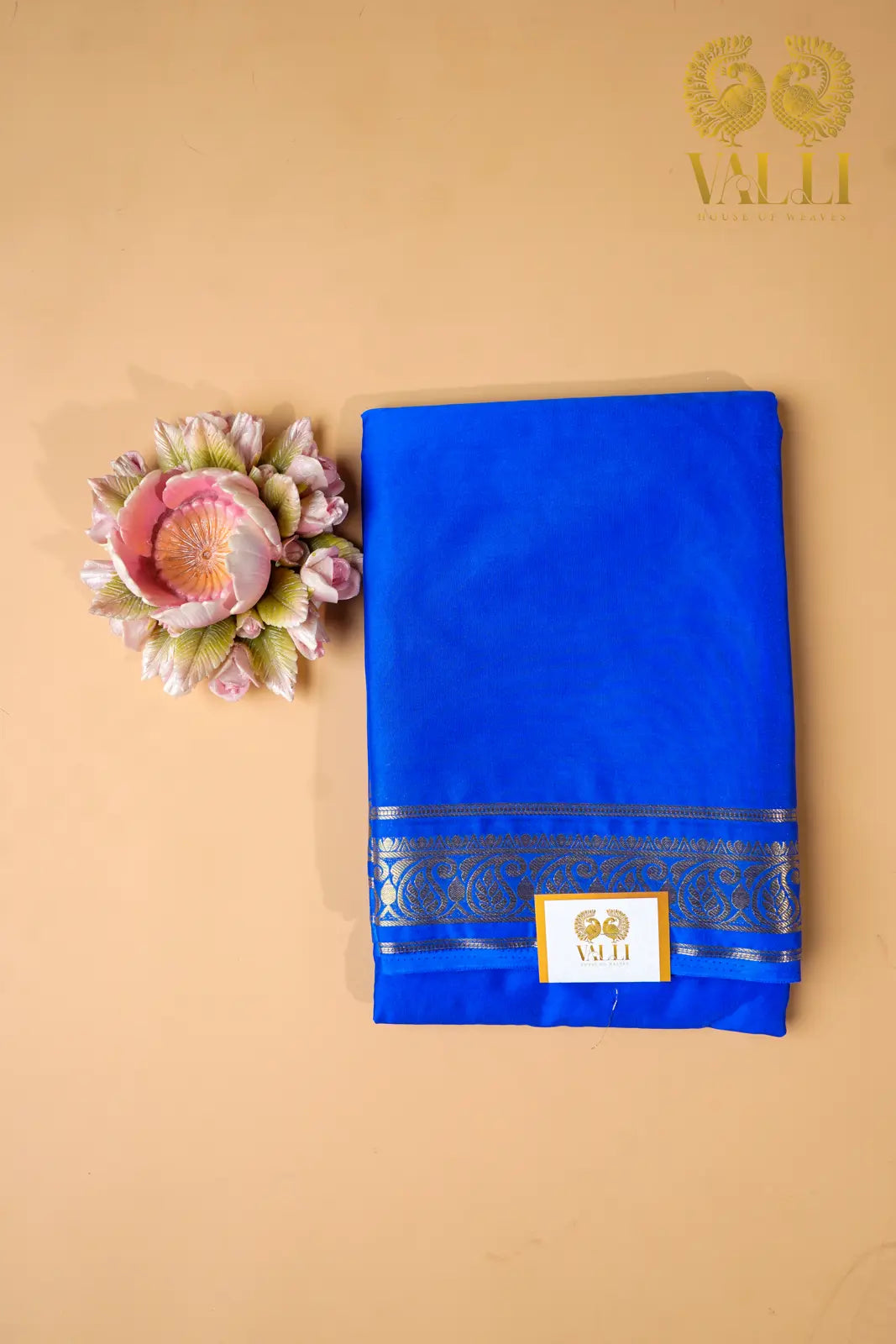 Royal Blue Crepe Silk Saree with Mango Zari Border