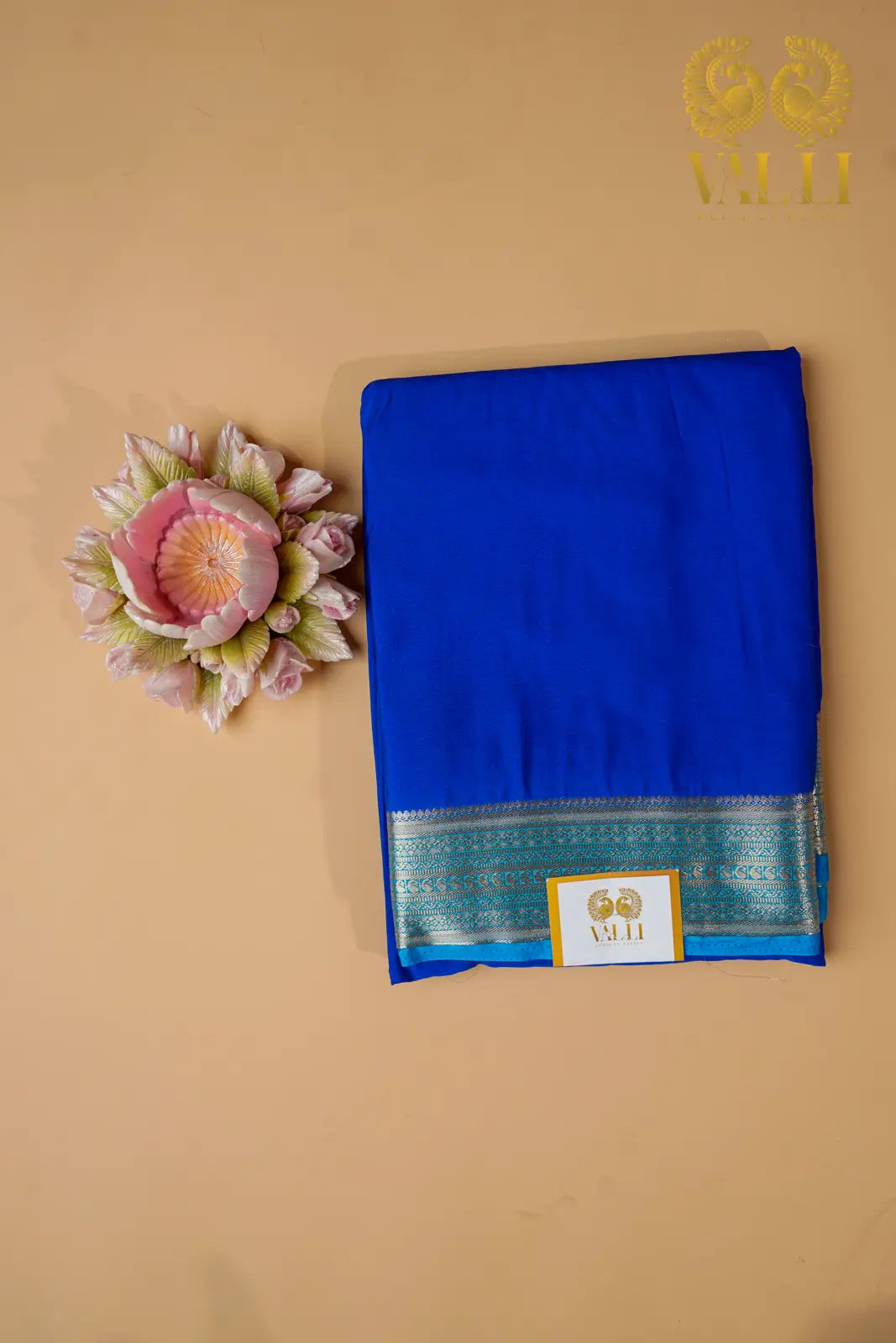 Contrast Border Semi Crepe Silk Saree with Silver Zari Border & Pallu -dark blue+light blue