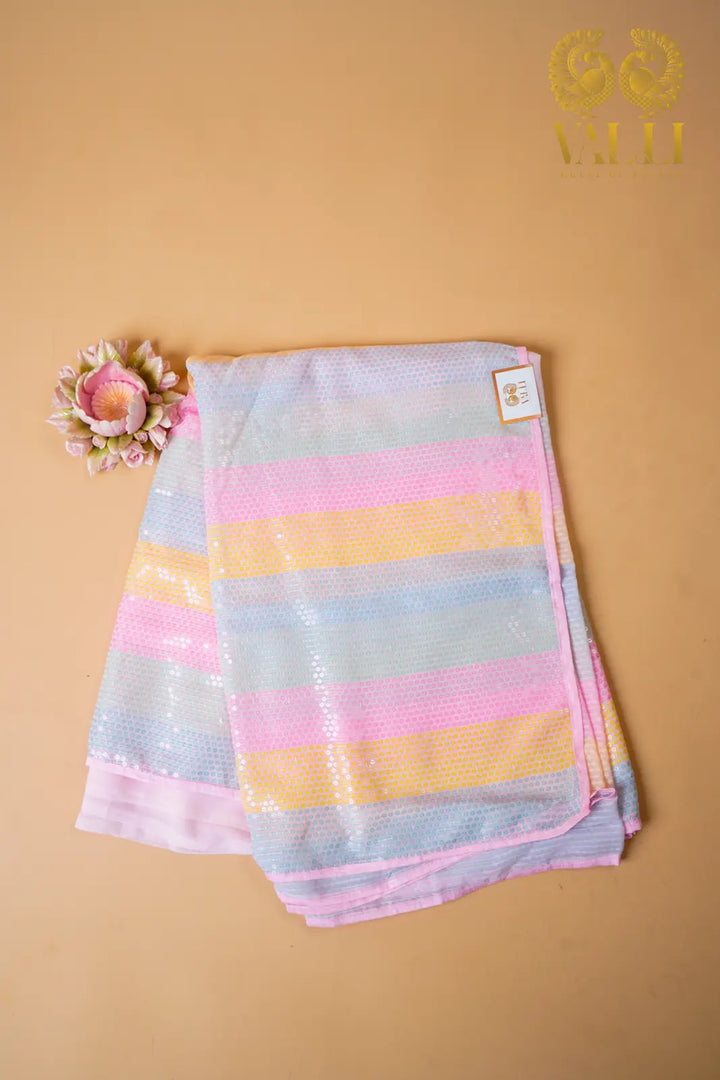 Pastel Sequin Party Wear Saree pastel pink - Valli House of Weaves