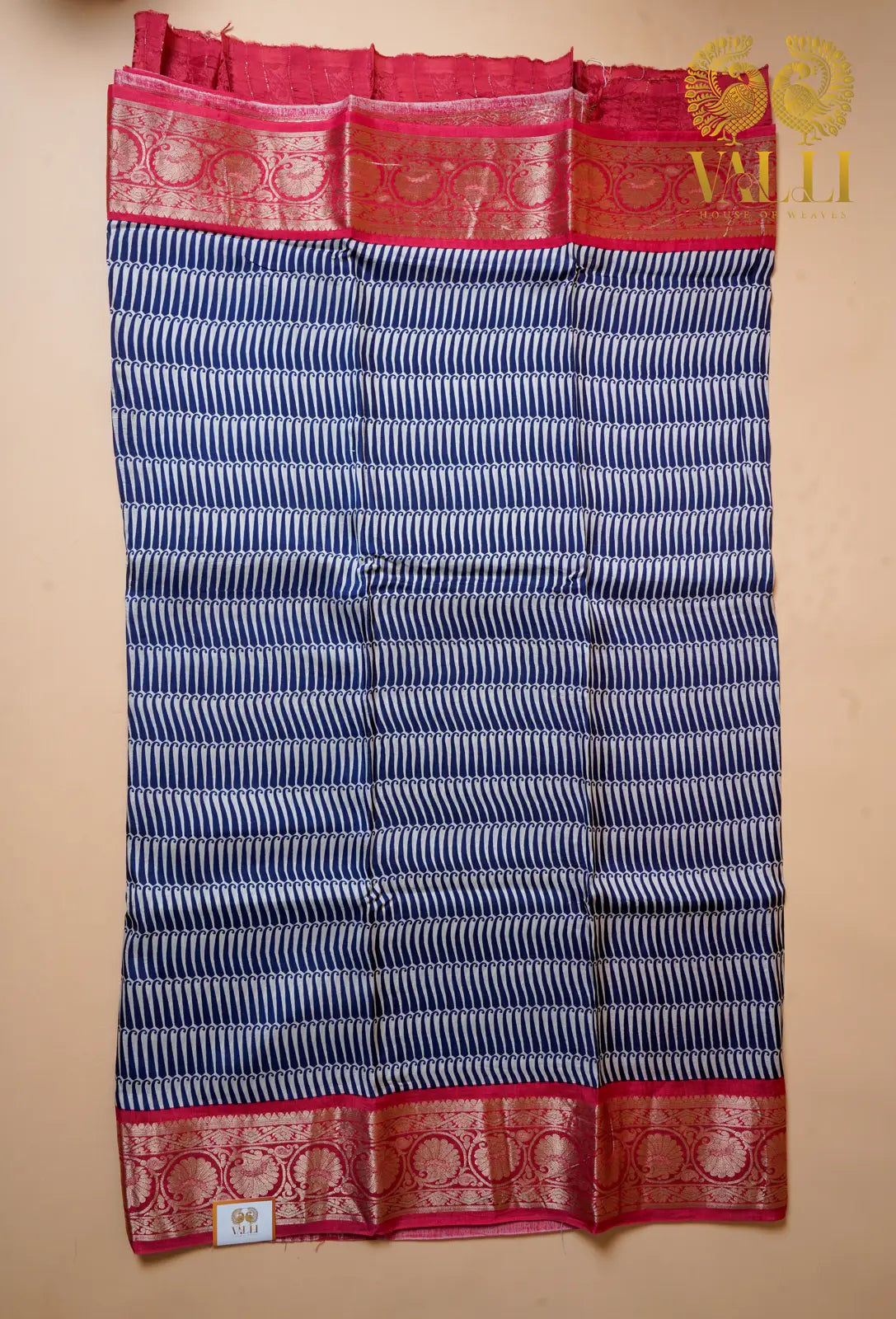 Navy Blue Printed Saree with Rich red Zari Border