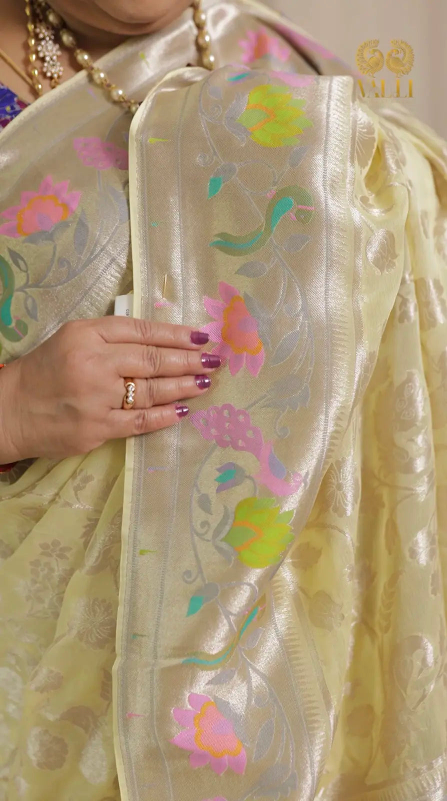 Soft Georgette Silver Jaal Paithani Saree - lemon yellow 