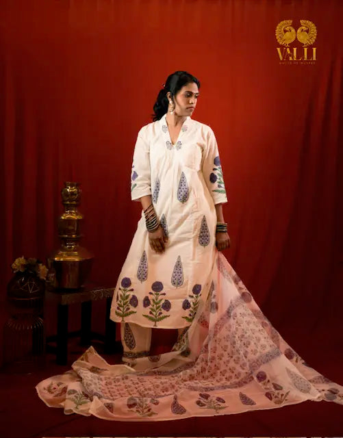 Jaipur cotton salwar white with Kota dupatta