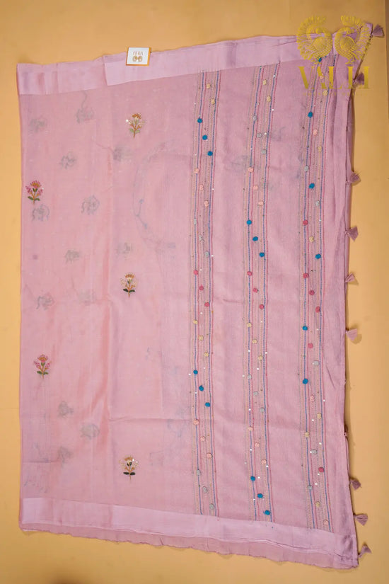Pastel Pink Chiffon Saree with French Knot Embroidery