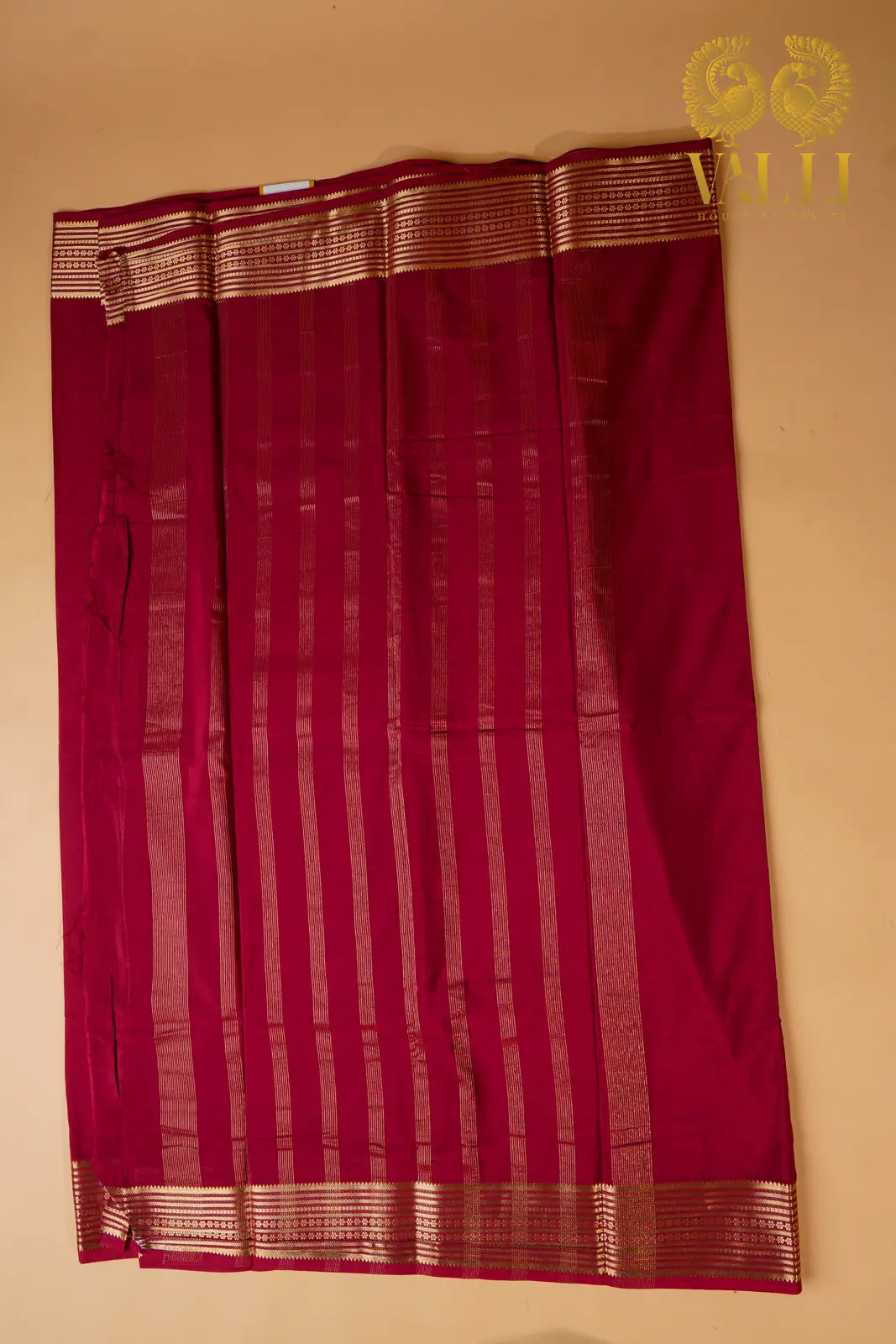 Crimson Red Semi Crepe Silk Saree with potli Zari Border