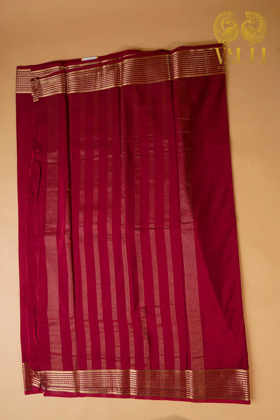 Crimson Red Semi Crepe Silk Saree with potli Zari Border