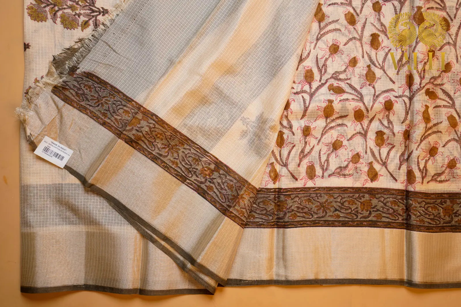 Pure Kota Checks Saree with Block Prints