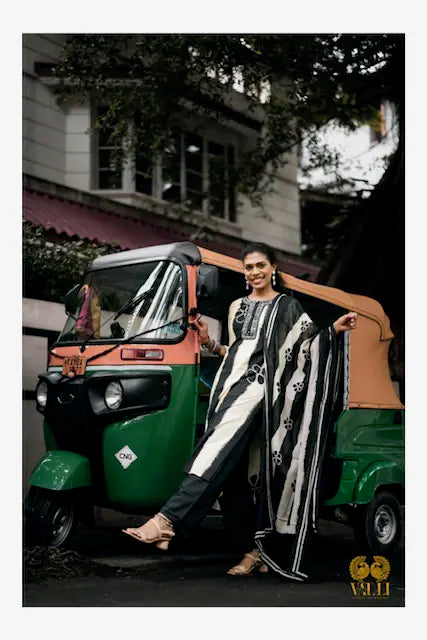 Black+ivory salwar set straight cut pant and side slit