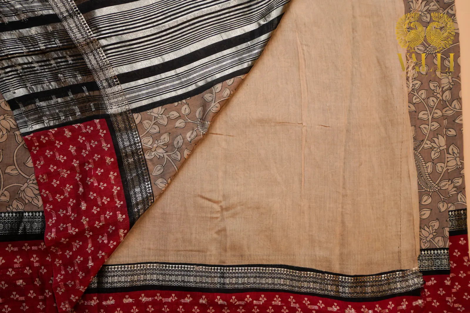 Kalamkari cotton grey+red 
