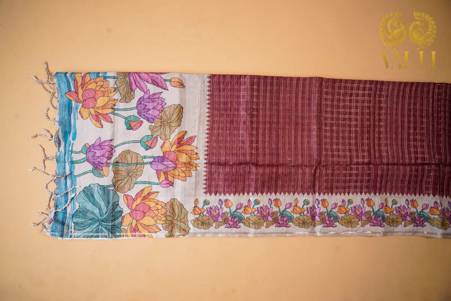  Tussar hand paint saree  pink 