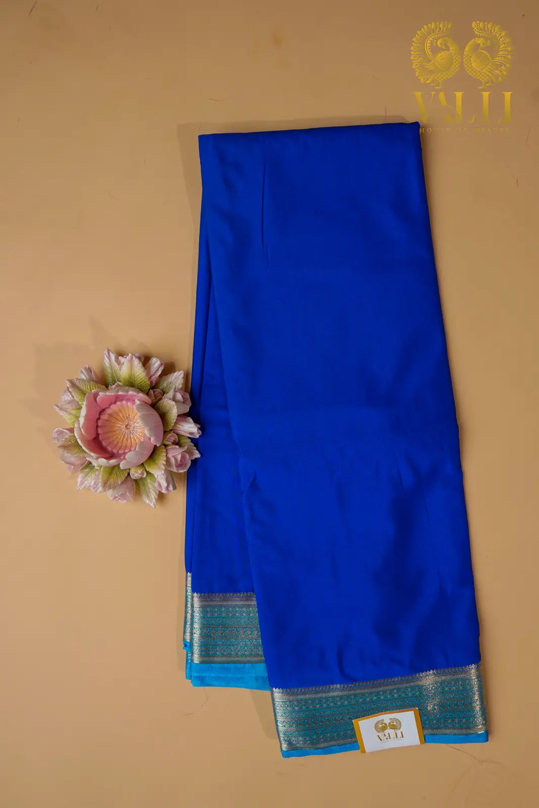 Contrast Border Semi Crepe Silk Saree with Silver Zari Border & Pallu -dark blue+light blue
