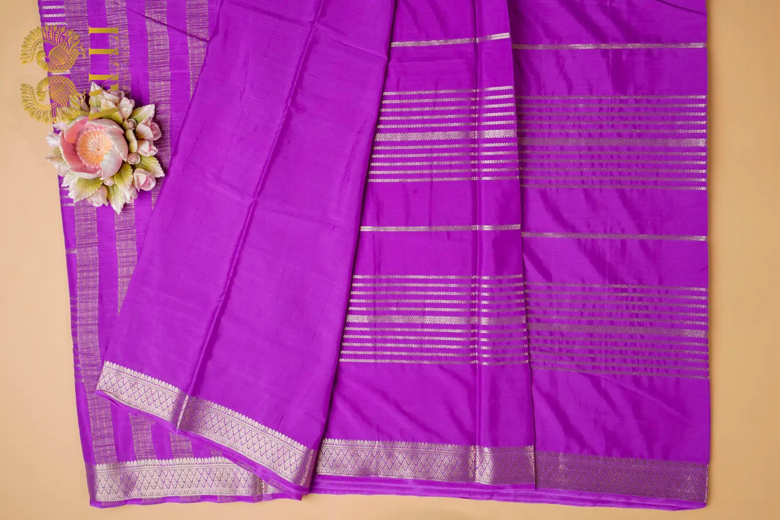 Orchid Purple Semi Crepe Silk Saree with Gold Zari Weaves