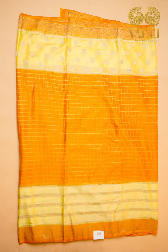  Semi Crepe Silk Saree – Mustard & Haldi Half-and-Half