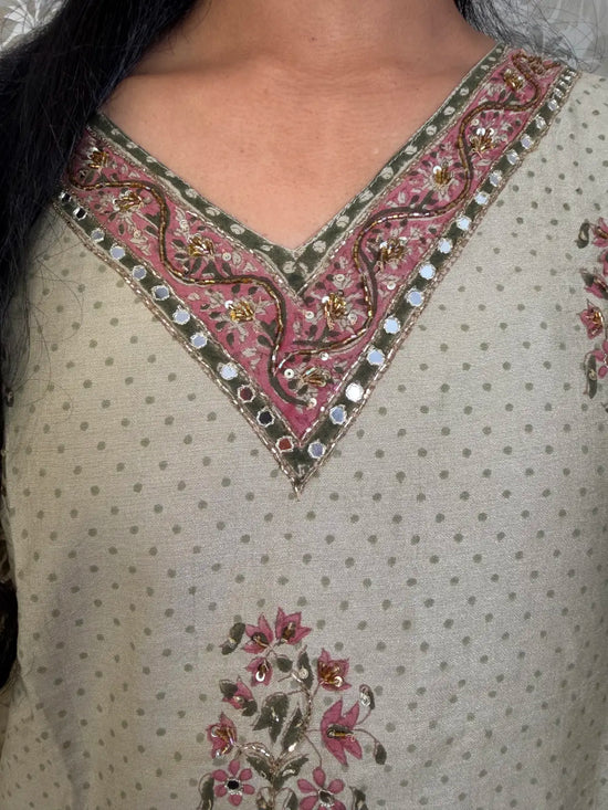 Olive Green Cotton Salwar Set with Traditional Block Print Dupatta