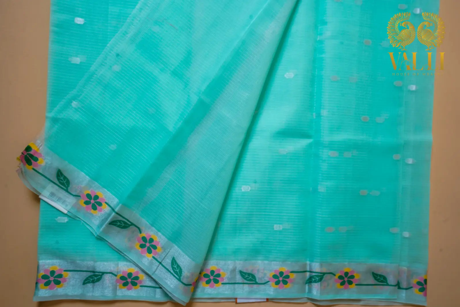 Aqua Mint Kota Saree with Floral Border