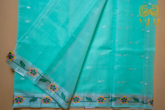 Aqua Mint Kota Saree with Floral Border