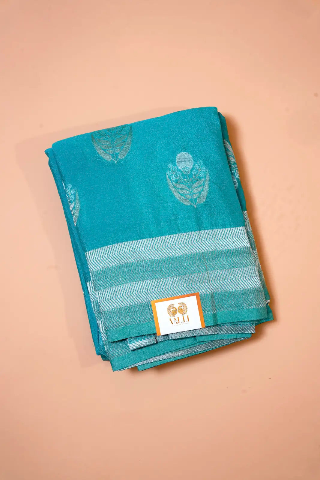  Teal Blue Tissue Silk Saree with Silver Zari Work